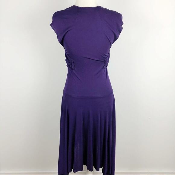 YIGAL AZROUEL purple rayon draped mini Pleated Dress Sz 1 - Picture 10 of 16